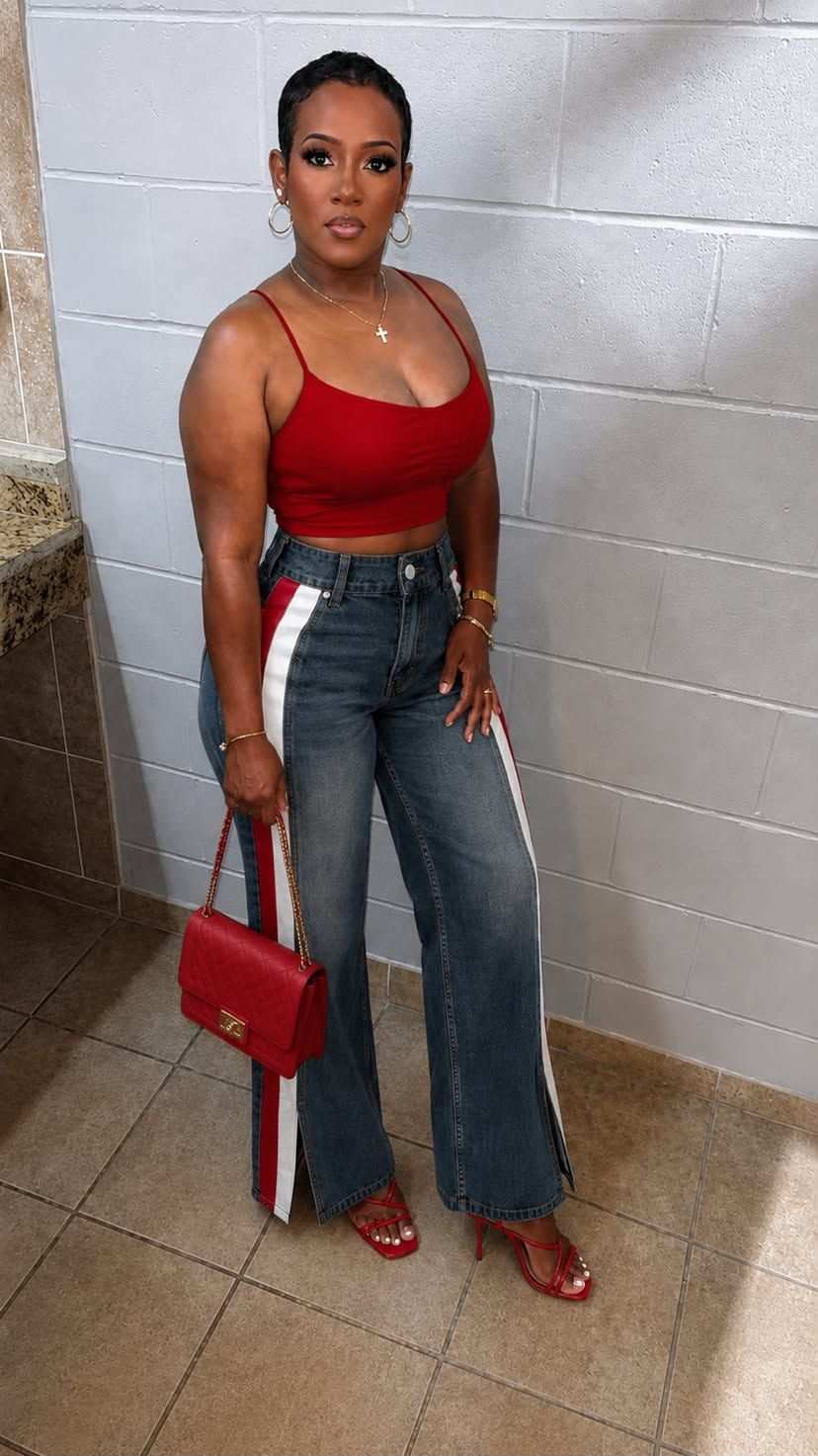 DENIM PANTS WITH SIDE STRIPES