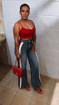 DENIM PANTS WITH SIDE STRIPES