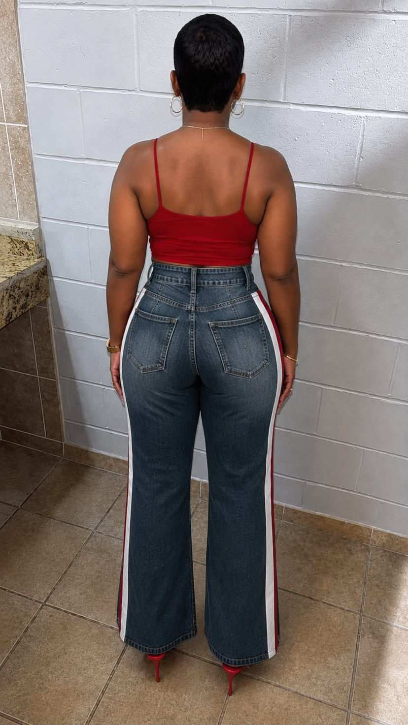 DENIM PANTS WITH SIDE STRIPES