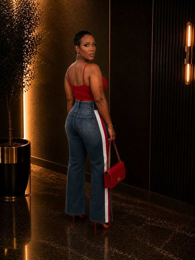 DENIM PANTS WITH SIDE STRIPES