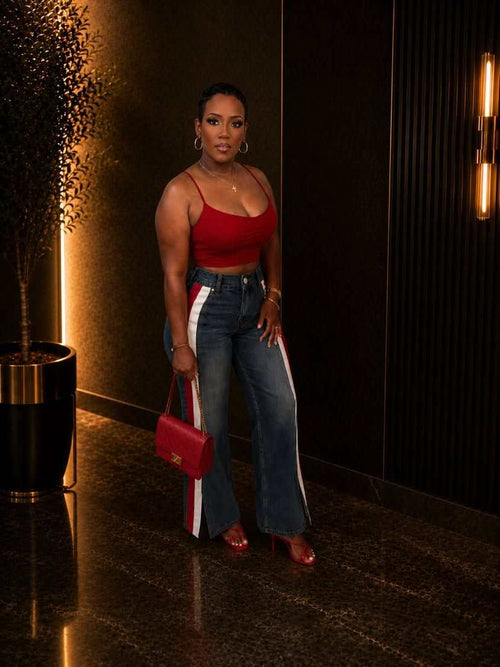 DENIM PANTS WITH SIDE STRIPES