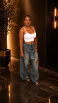 STAR PATCH WRAP DETAIL BAGGY DENIM JEANS