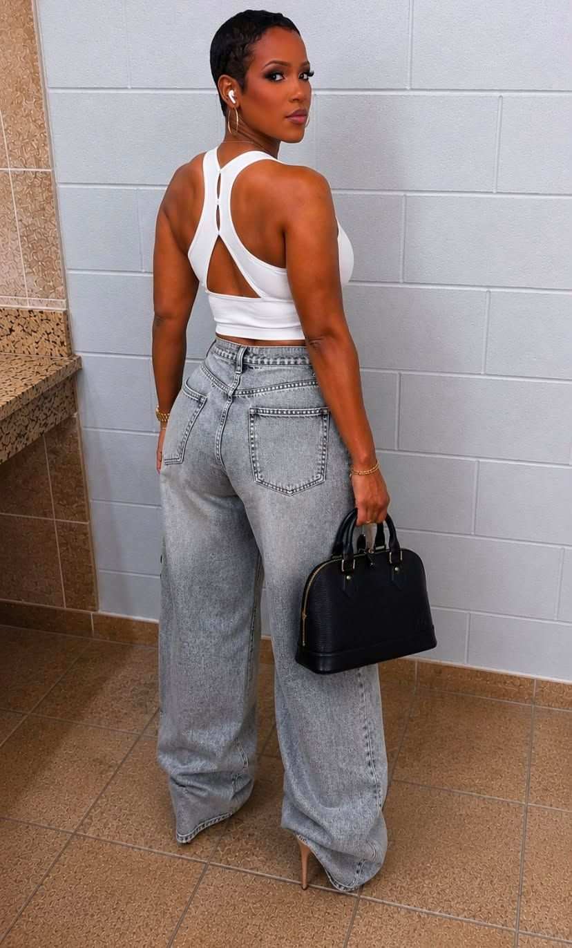 STAR PATCH WRAP DETAIL BAGGY DENIM JEANS