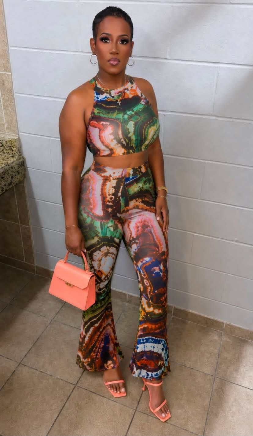 Printed Crop Top & Pant Set