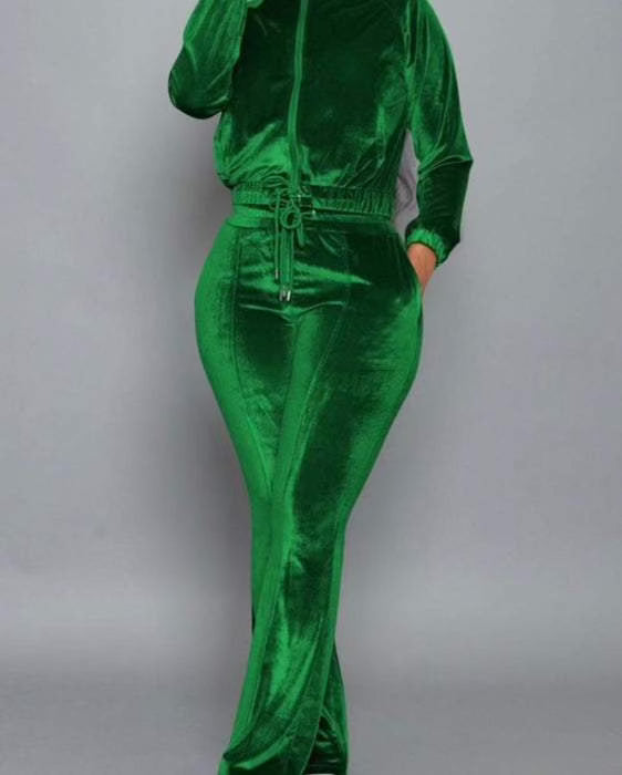 Solid Velvet Microflare Pants Sets